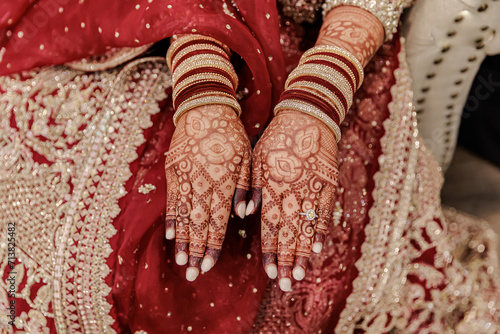 Indian bride's henna mehendi mehndi hands close up