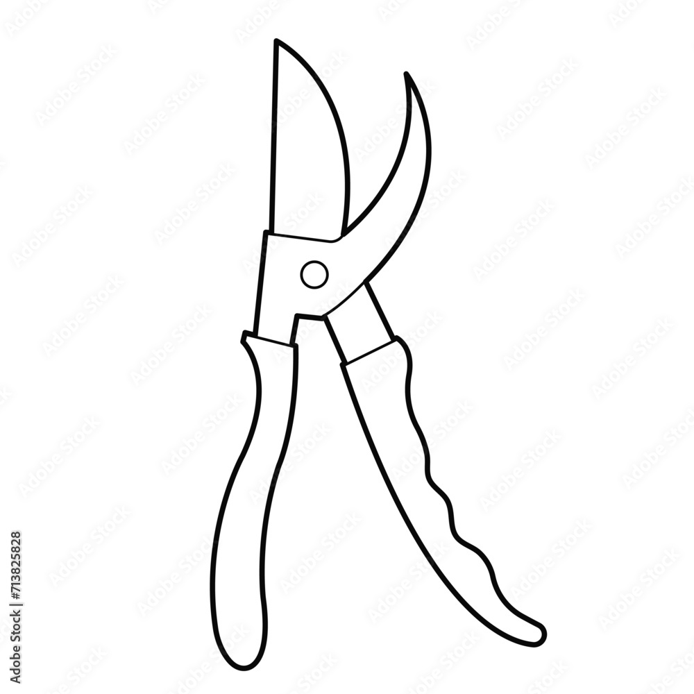 Secateur. Garden tool and equipment. Design element. Outline illustration Isolated on white background. Secateur. Garden tool and equipment. Design element. Outline illustration Isolated on white background.