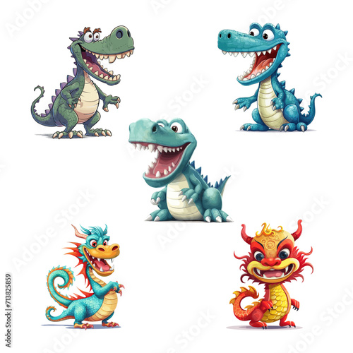 set of dinosaur cartoon characters