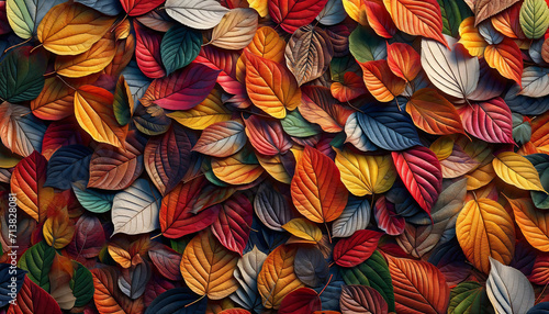 Vibrant Autumn Leaves Colorful Mosaic.A beautiful mosaic of autumn leaves in a rich spectrum of fall colors, symbolizing seasonal change. Generative AI