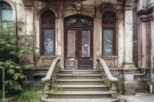 Historical old building entry door. Vintage old cultural architecture design. Generate ai