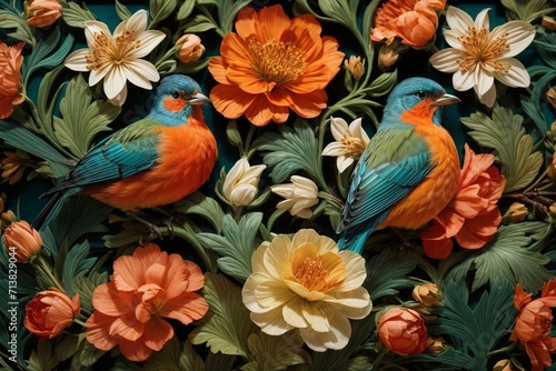 Nature's Embrace Generative AI's Bird, Rose, and Botanical Delight