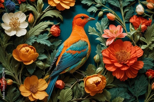 Nature's Embrace Generative AI's Bird, Rose, and Botanical Delight