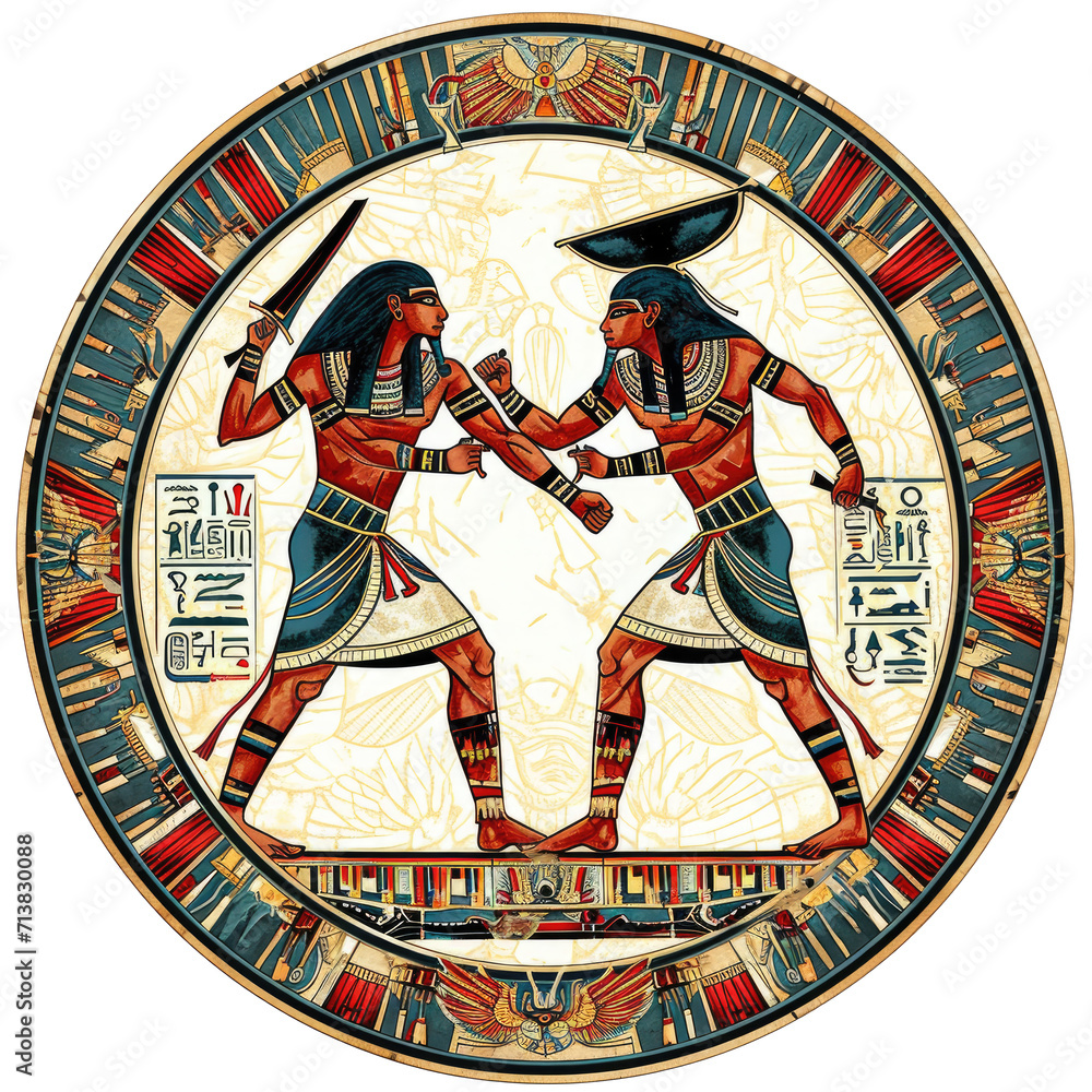 Botanical Circle Egyptian Mythology Battle T-Shirt Design Illustration