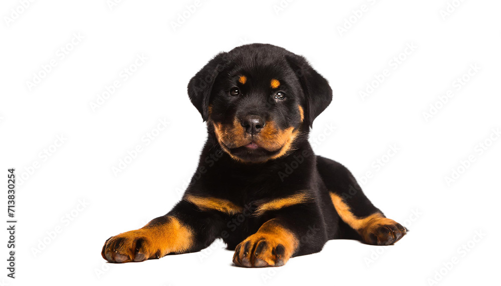 Fototapeta premium Cute Rottweiler puppy, isolated on transparent background.