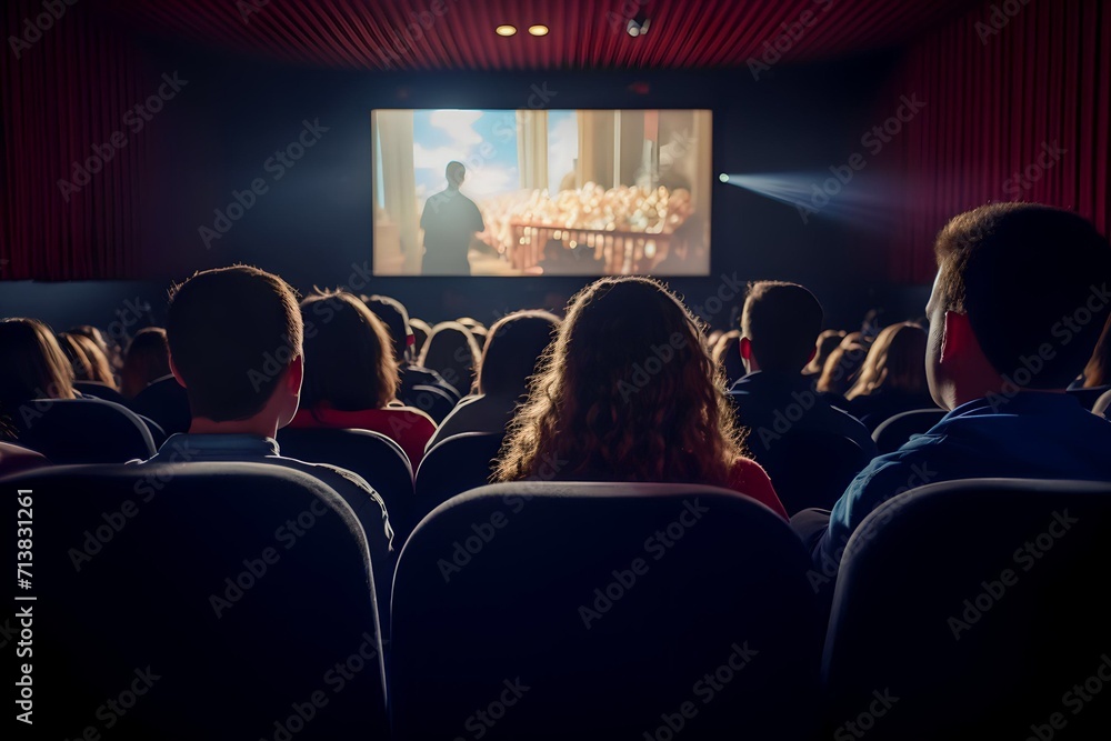 Rear view of people watching a film in the cinema