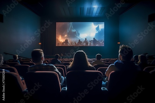 Rear view of people watching a film in the cinema