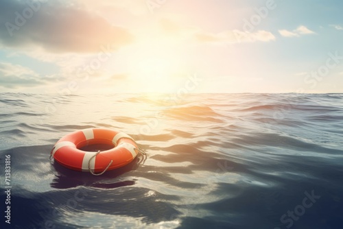 Lifebuoy safeguard floating sea. Maritime ocean life saver aid ring. Generate ai photo