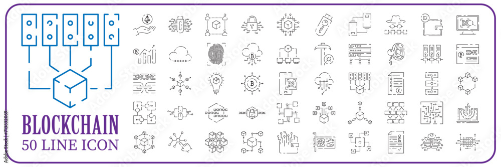 Blockchain vector line icon set or design element in outline style Blockchain vector line icon set or design element in outline style