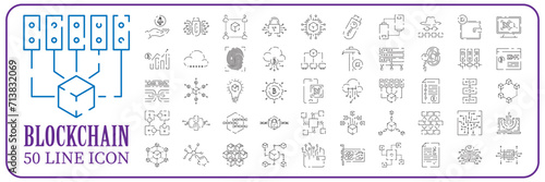 Blockchain vector line icon set or design element in outline style