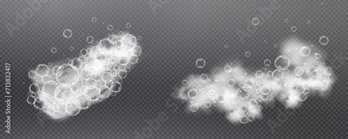 This vector template shows a bath foam with shampoo bubbles isolated on a transparent background. It can be used for advertising purposes. Mousse bath foam.