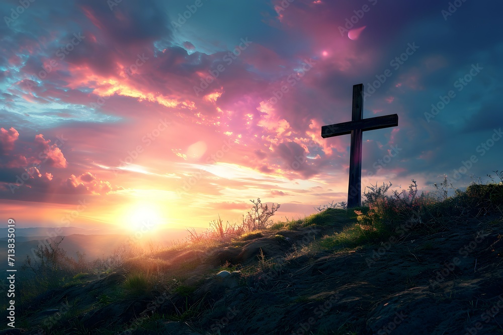 Sacred Sunrise: Cross on a Mountain Peak Sacred Sunrise: Cross on a Mountain Peak