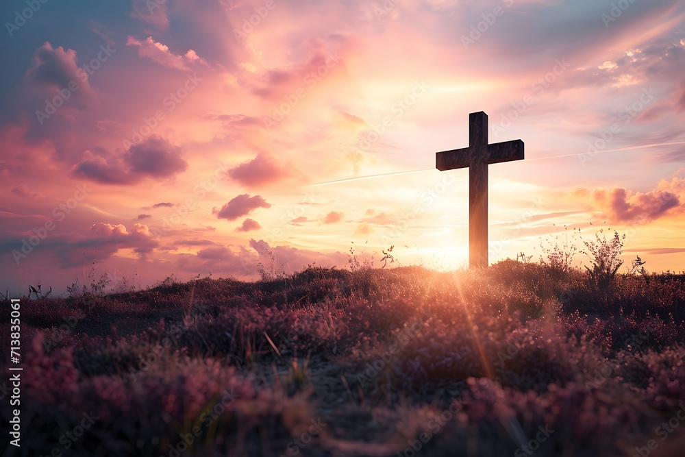 Sacred Sunrise: Cross on a Mountain Peak