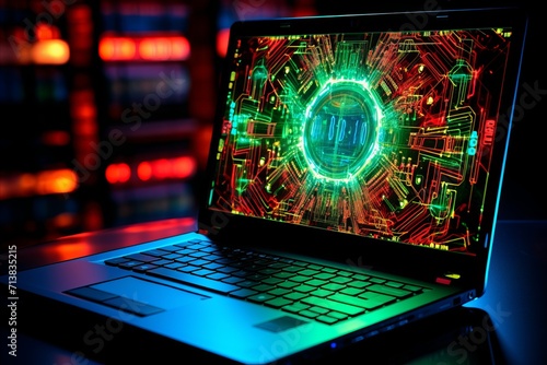 Urgent alert. laptop system hacked. cyber attack, malware, spyware, and viruses invade network