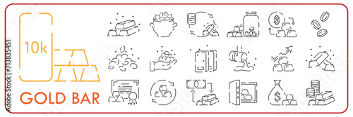 Gold bullion related vector line icon set. Premium linear symbols pack. Vector illustration isolated on a white background. Web symbols for websites and mobile apps. Trendy design