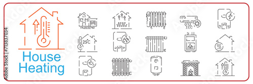 House heating line icon set. Underfloor heating outline vector. Thin line black underfloor heating icon, flat vector simple element. Editable smart home concept isolated on white background