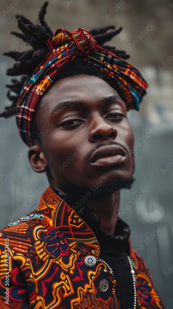 Amazing portrait of african american man with traditional african headband
