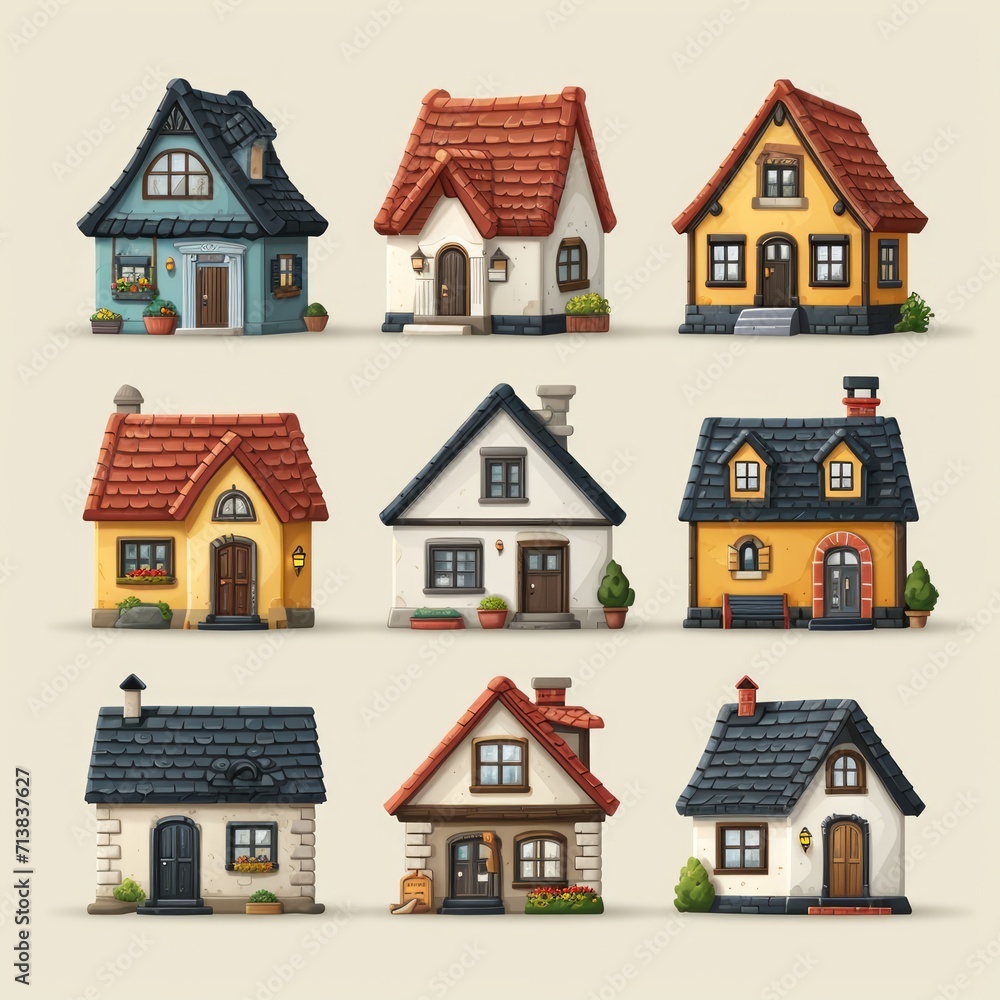 Web Icon Set Illustration of Detached House AI Generated