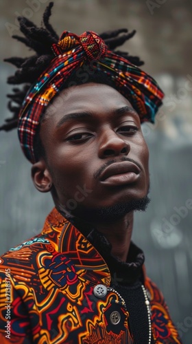 Amazing portrait of african american man with traditional african headband