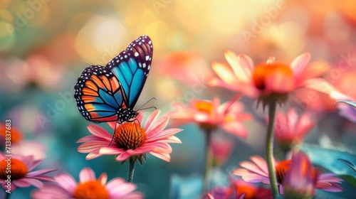 Butterfly and Flowers Elegant Wallpaper, generative ai