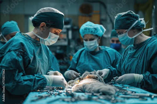 Surgery for an animal: doctors take care of the patient's health