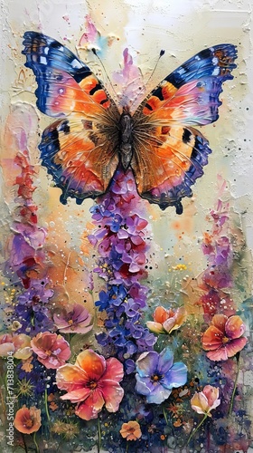 Butterfly and Flowers Zen Wallpaper  generative ai
