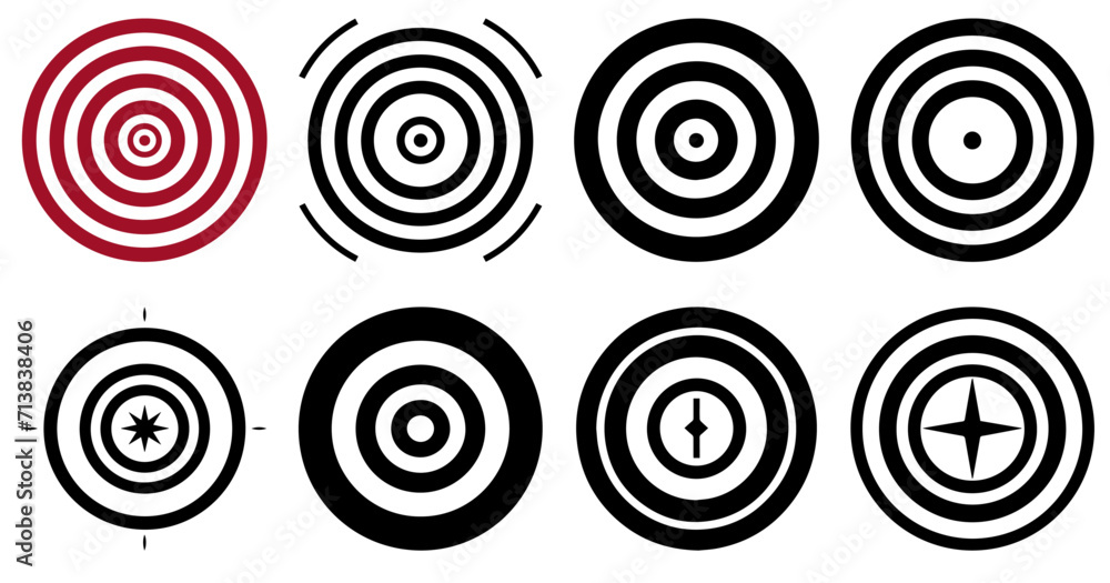 Set of black and white target icons, Vector illustration isolated on white background Set of black and white target icons, Vector illustration isolated on white background