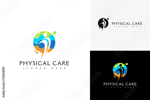 Vector colorful healthy people logo. Creative fitness sport active people logo design template