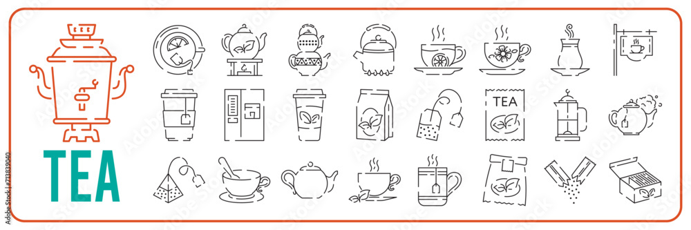 Teacup line icon icon set. Teapot or samovar flat icon. Thin line signs for design logo, visit card. Symbol for web design or mobile app. Cup outline pictogram Teacup line icon icon set. Teapot or samovar flat icon. Thin line signs for design logo, visit card. Symbol for web design or mobile app. Cup outline pictogram