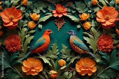 A Blooming Affair Generative AI's Colorful Botanical Symphony with Birds and Roses © Dreamweave