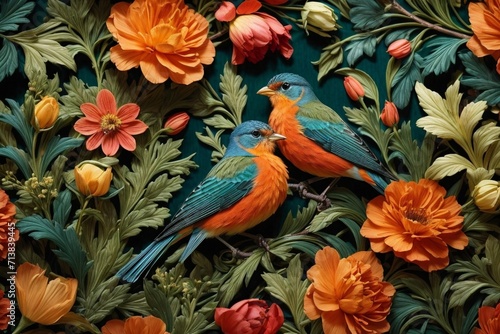 A Blooming Affair Generative AI's Colorful Botanical Symphony with Birds and Roses