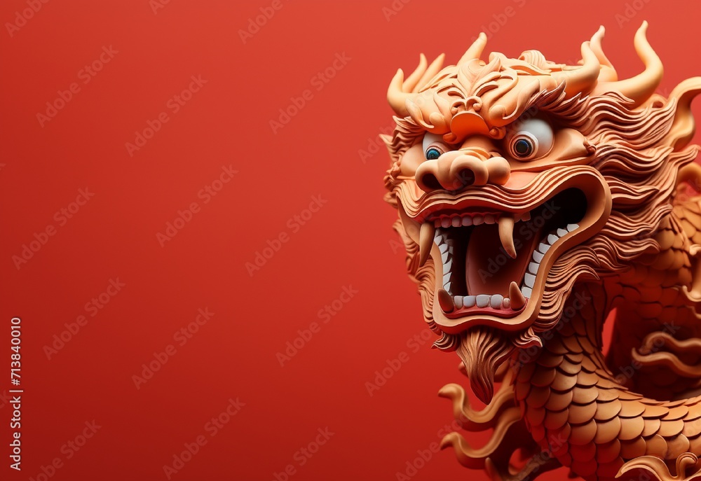 colorful Chinese dragon red background, Chinese Happy New Year, New Year concept colorful Chinese dragon red background, Chinese Happy New Year, New Year concept