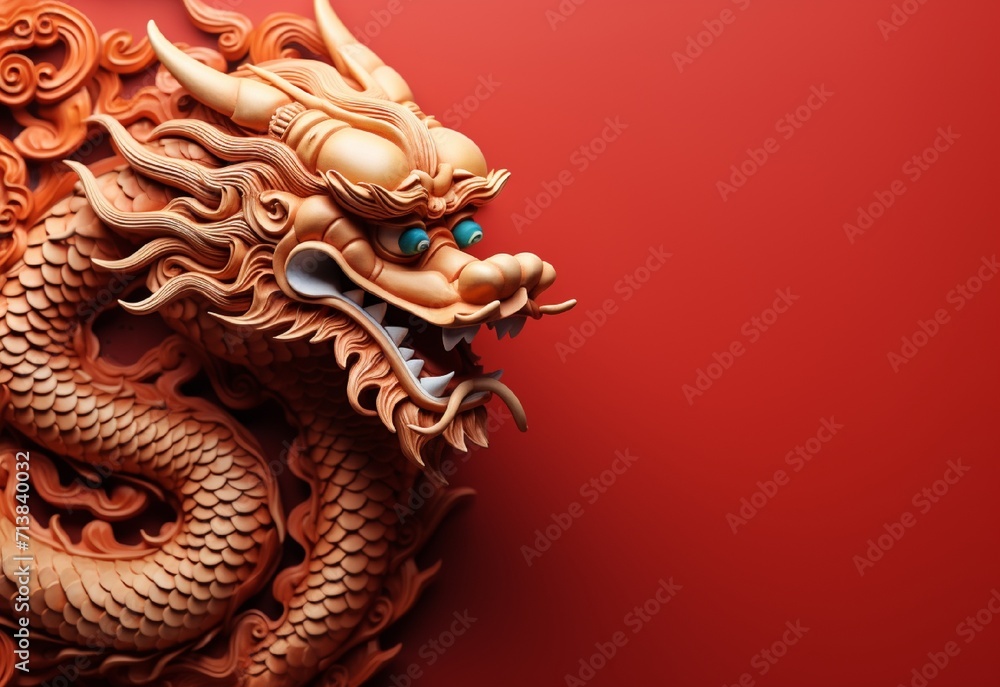 colorful Chinese dragon red background, Chinese Happy New Year, New