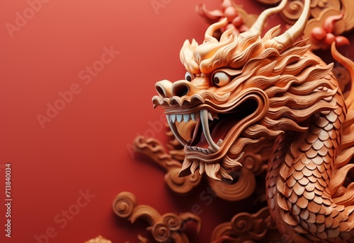 colorful Chinese dragon red background, Chinese Happy New Year, New Year concept © Aistock