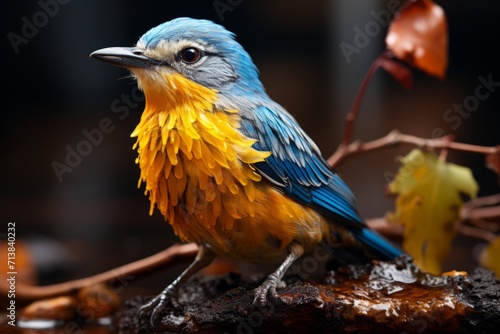 A little blue-and-yellow bird generated AI