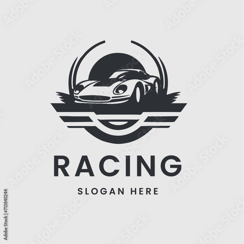 night car racing logo in 1 color black