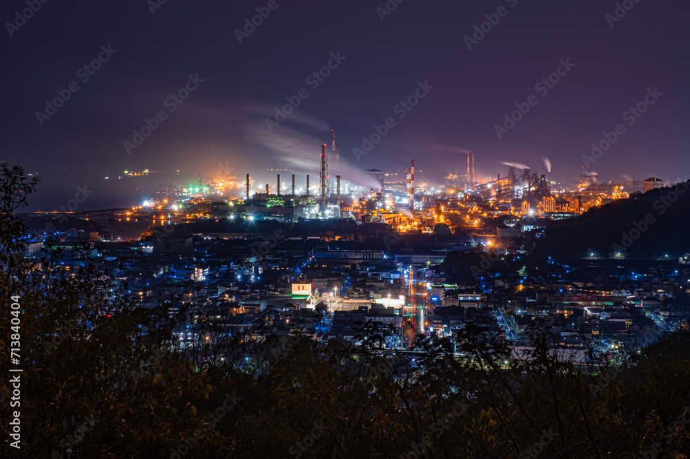 龍王神社展望台から望む福山市の工場夜景