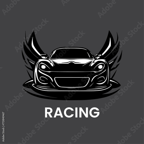 night exotic car racing logo in monochrome