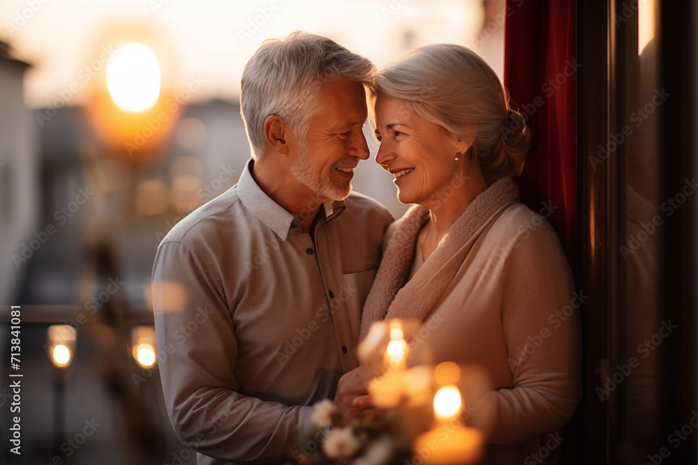 Senior couple in love on Valentine's Day on balcony Senior couple in love on Valentine's Day on balcony