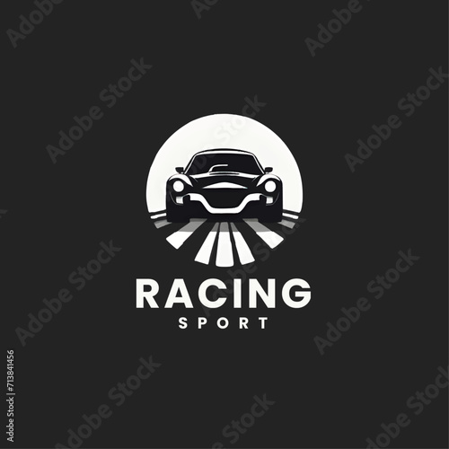 night car racing logo in monochrome