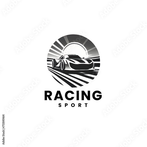 night car racing logo in black and white