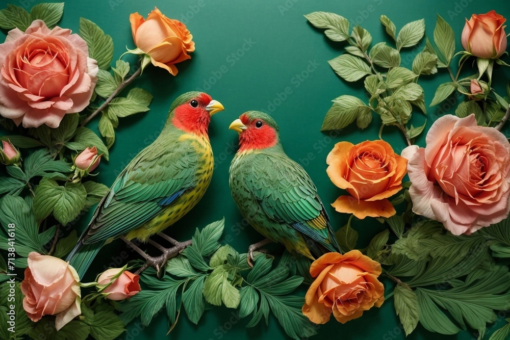 Colorful Garden Reverie Generative AI's Bird and Rose Harmony Unveiled