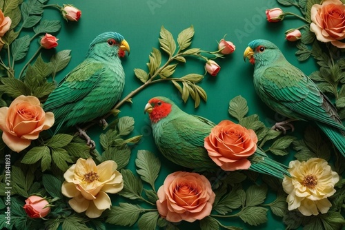 Colorful Garden Reverie Generative AI's Bird and Rose Harmony Unveiled