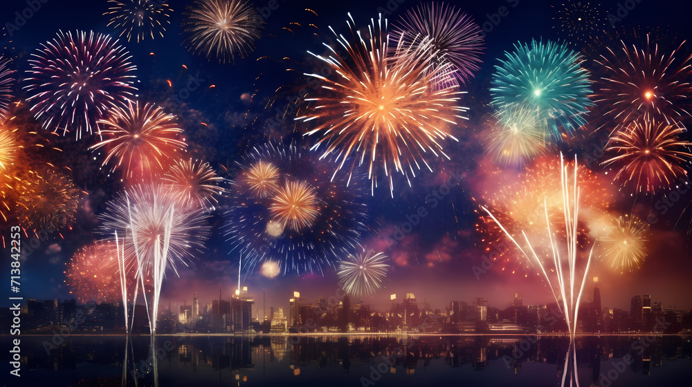 Happy New Year, burning fireworks with bokeh light background Happy New Year, burning fireworks with bokeh light background