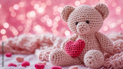 A Picture of a Crocheted Cute Bear, Ai Generated