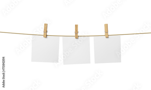 빨랫줄에 걸려있는 빈 종이 목업 Blank Paper Hanging on Clothesline Mock up photo