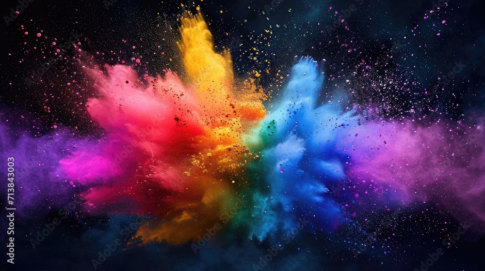 Vivid holi paint splatter with a burst of color powder, Ai Generated. Vivid holi paint splatter with a burst of color powder, Ai Generated.