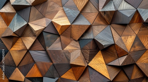 Wooden triangular abstract polygonal background from wood, Ai Generated.