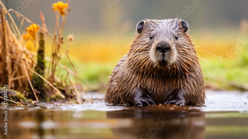 Close up portrait of a majestic beaver in wildlife photography, in its natural habitat © Ilja
