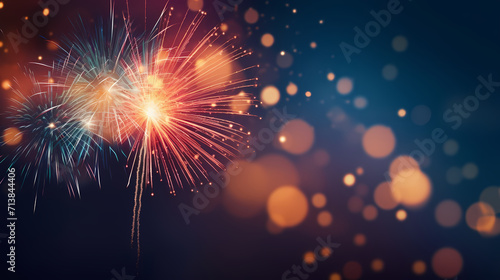 Happy New Year  burning fireworks with bokeh light background